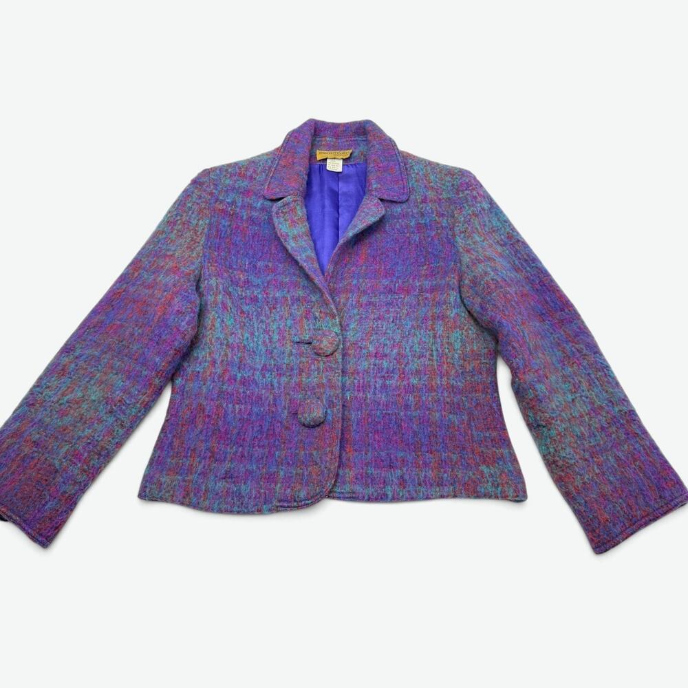 VTG Painted Pony Womens Blazer Medium Wool USA Purple Teal Southwestern
